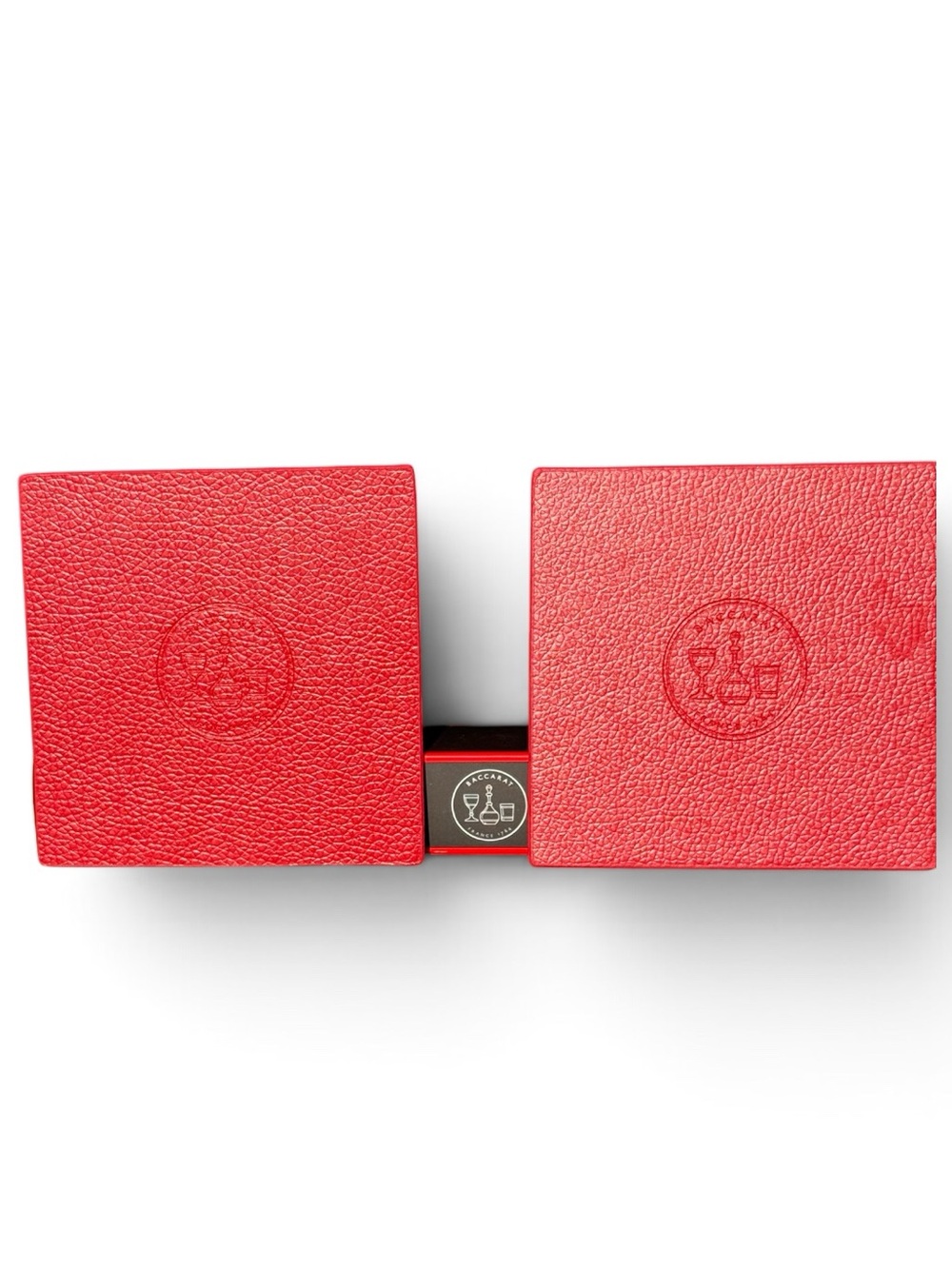 New Baccarat-set of 2  Red Leather coasters